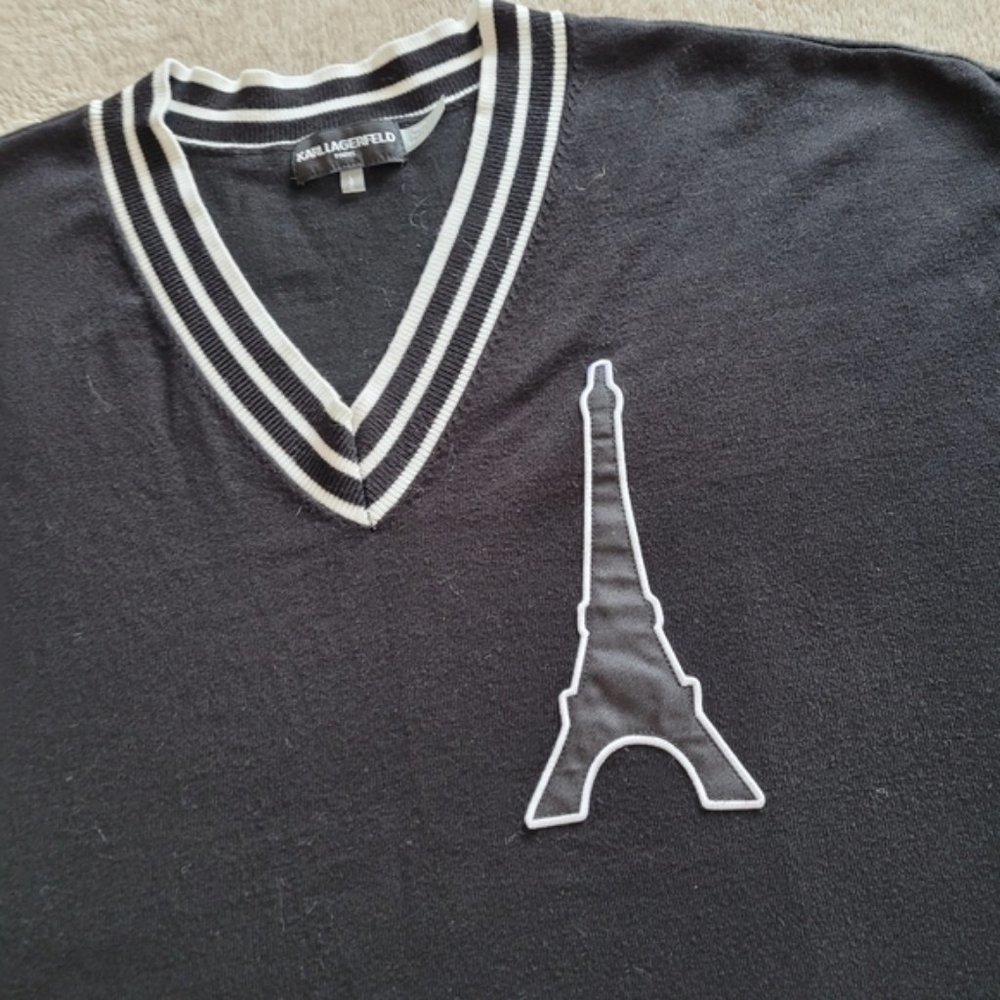 Karl Lagerfeld Eiffel Tower v-neck sweater size large - Picture 3 of 11